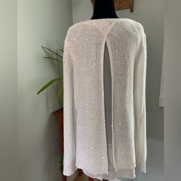 PAPILLON Sequin Mixed Media Sweater in White Size XL - Picture 3 of 7